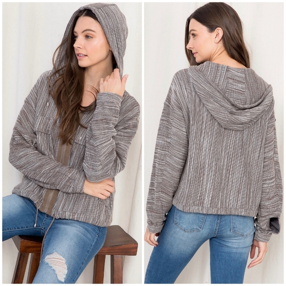 LAST 1❗️Casual Chic Brown Charcoal Oversized Woven Hoodie Jacket - Picture 2 of 8